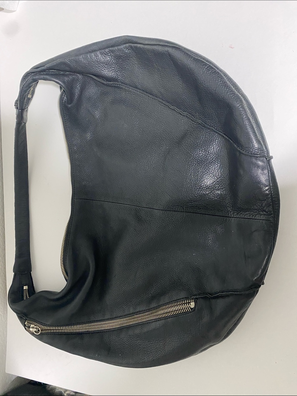Black Leather Hobo Shoulder Bag - Minimalist Men's Carry